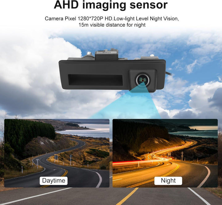 Hodozzy 170 Grad Rückfahrkamera für VW/Audi, AHD&amp;CVBS IP67 wasserdichte Nachtsicht Auto Kofferraumgr