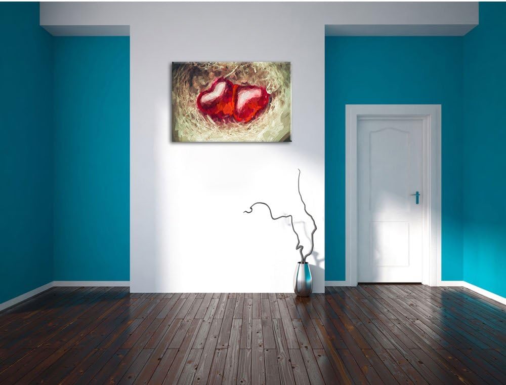 zwei Herzen Pinsel Effekt, Format: 100x70 auf Leinwand, XXL riesige Bilder fertig gerahmt mit Keilra