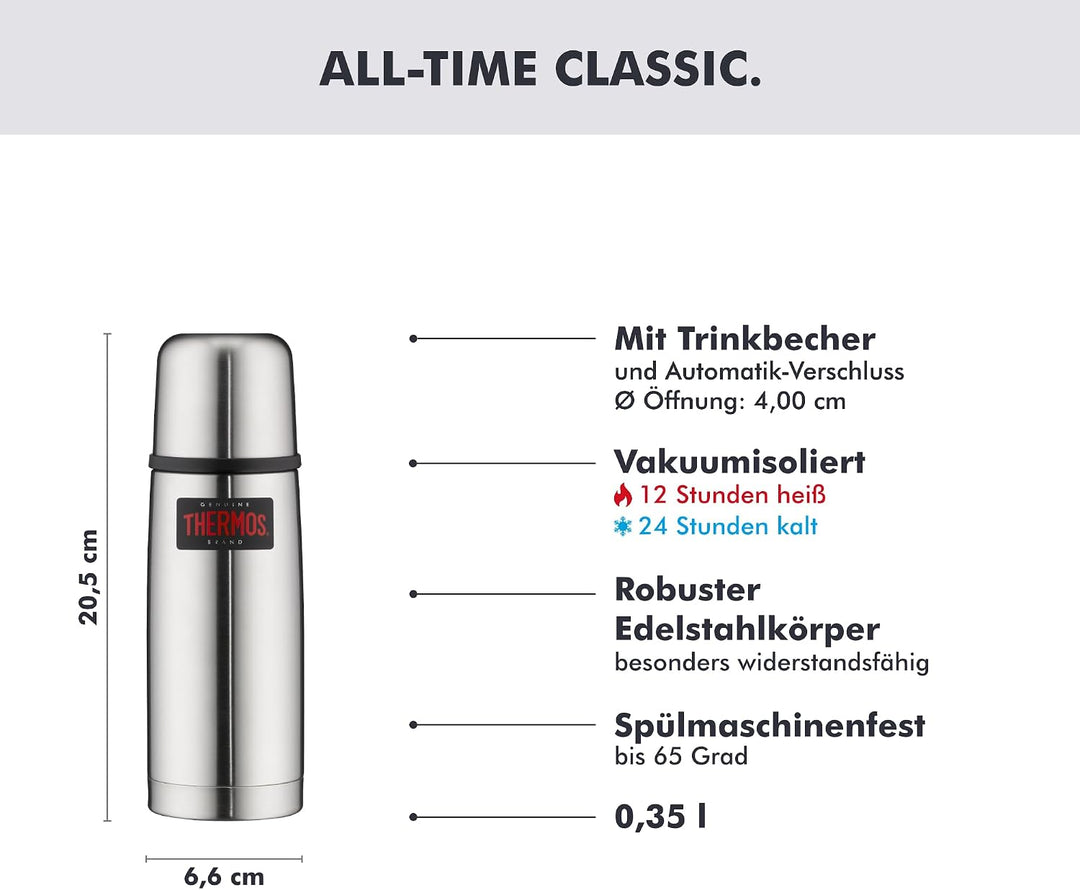 Thermos 4019.205.035 Isolierflasche Light and Compact, 0,35 L, edelstahl mattiert Edelstahl 350 ml,