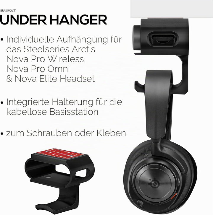 BRAINWAVZ Untertisch-Kopfhörer-Aufhänger für Steelseries Arctis Nova Pro kabellose Headsets mit Dock