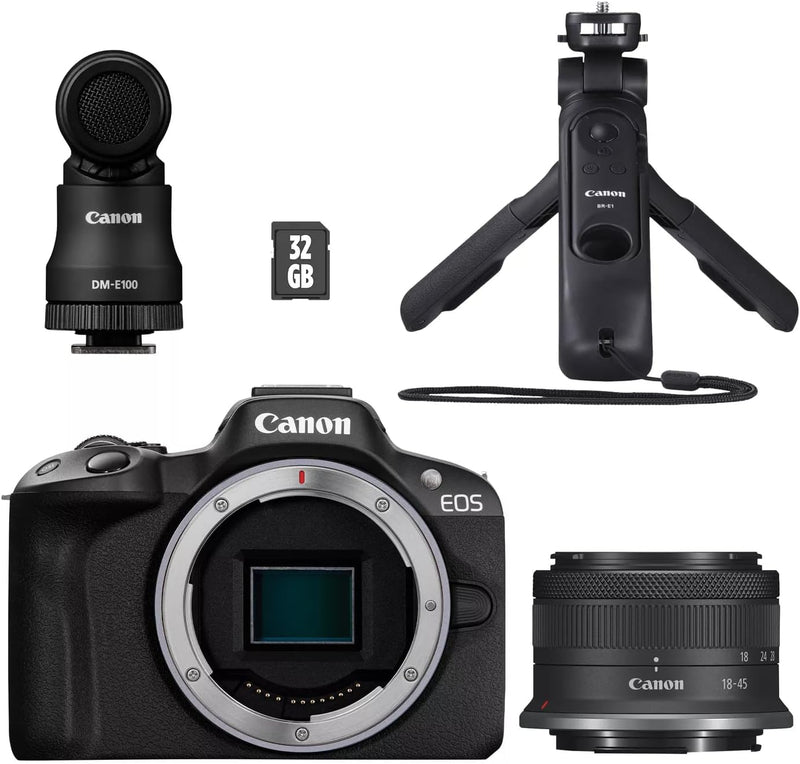 Canon EOS R50 Creator Kit Vlogging Kamera + RF-S 18-45 is STM Objektiv + Griffstativ + Mikrofon - Sp