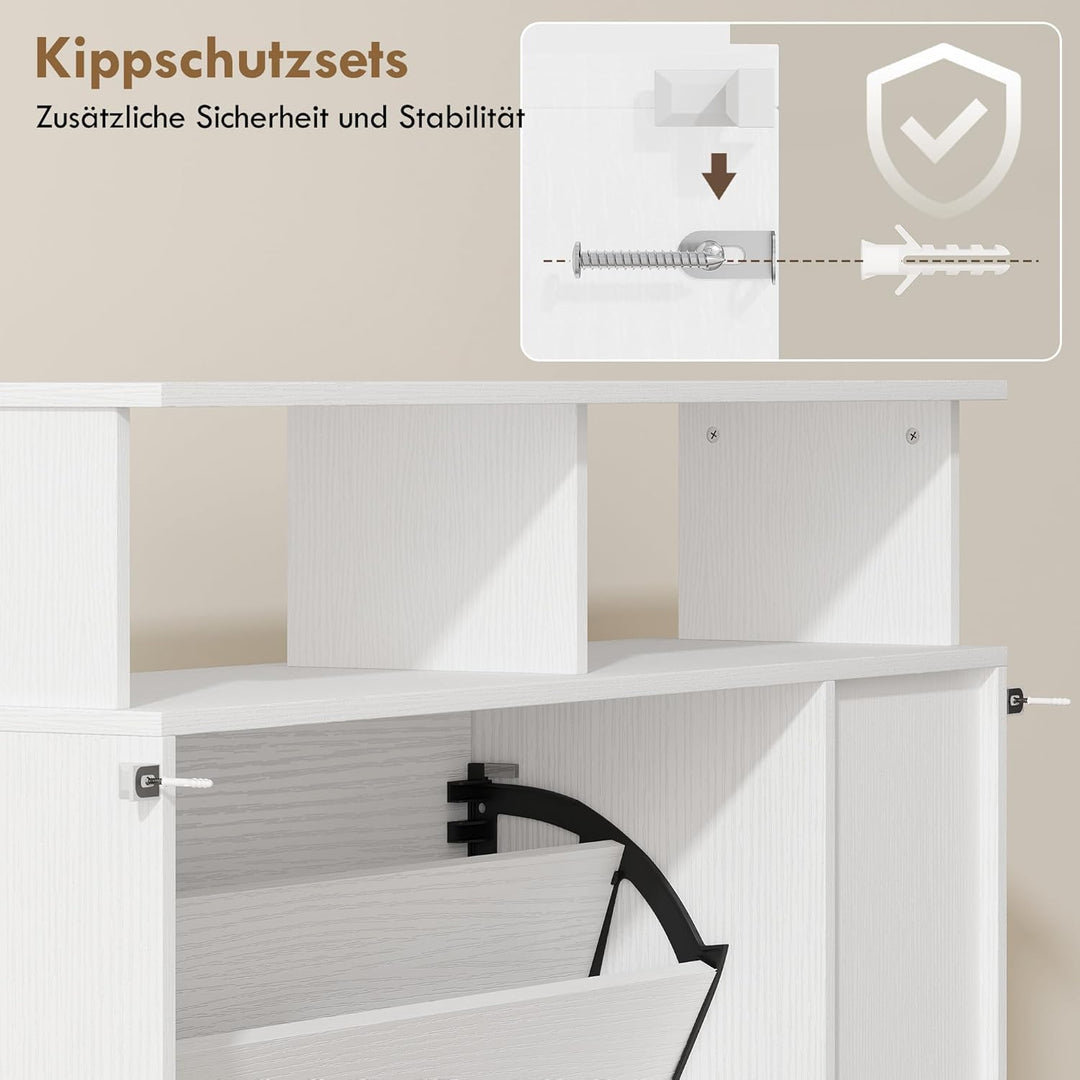 HOMCOM Schuhschrank mit 2 Klappen Schmal Schuhkipper mit Verstellbar Trennwand, offenem Fach Schuhre