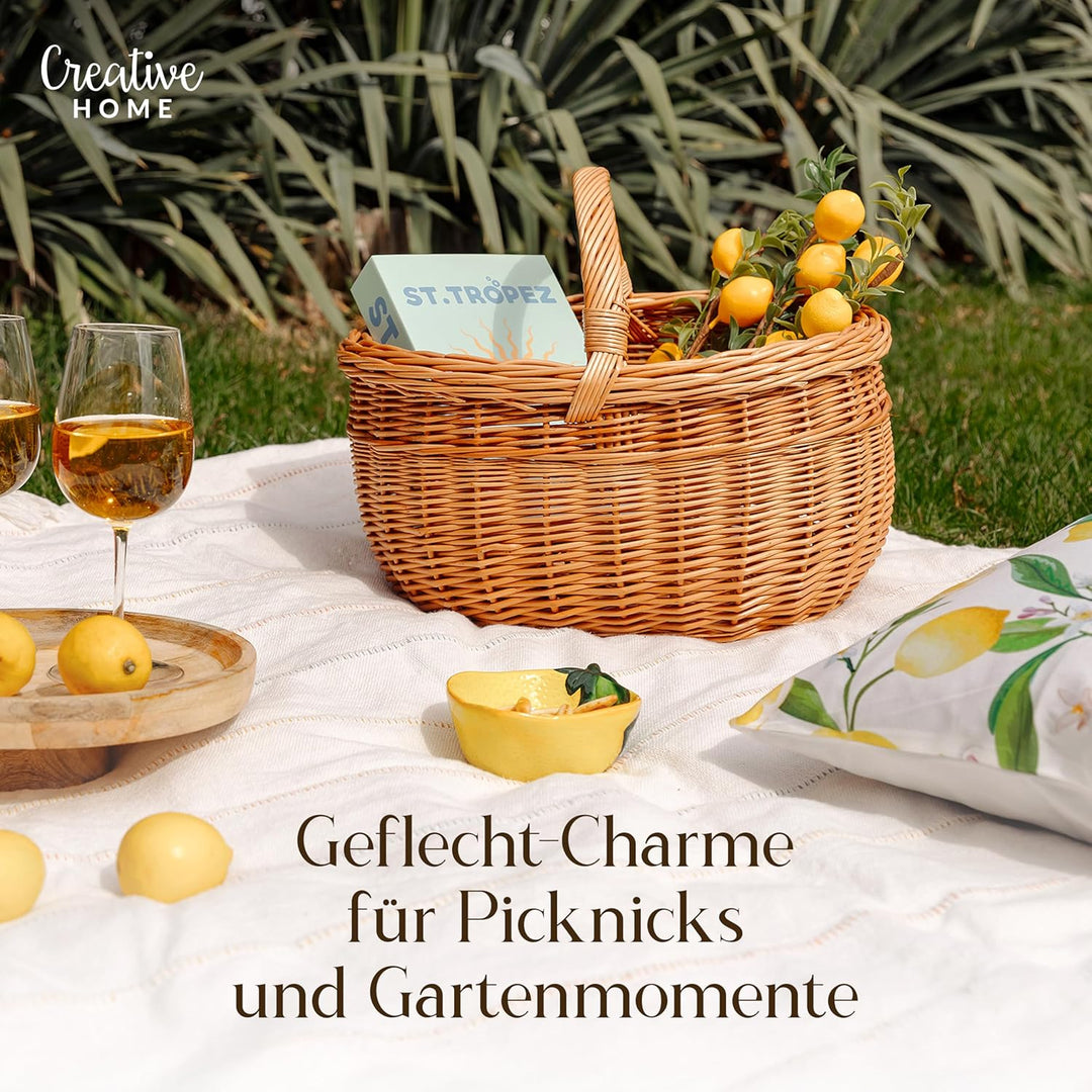 Creative Home Grosser Picknickkorb Weidenkorb mit Henkel | Einkaufskorb | 44 x 33 x 36 cm | Gross un