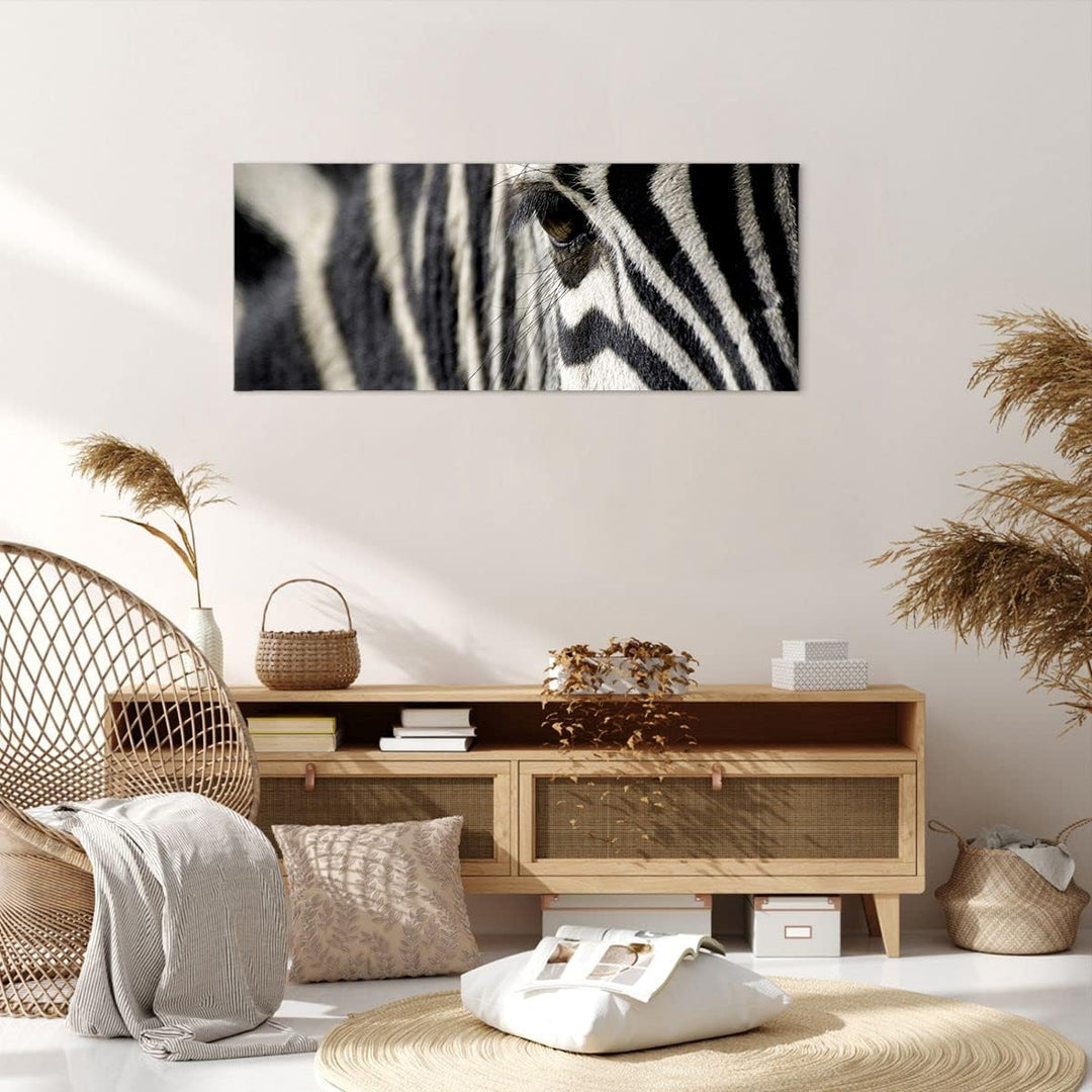 Wandbilder Dekoration Wohnzimmer Zebra Streifen Tierwelt Safari Panorama Bilder auf Leinwand 120x50c