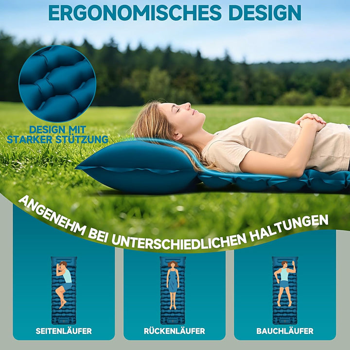 Isomatte Camping Luftmatratze 9,5cm verdickt, 200x69cm Ultraleicht Luftzellenmatte Aufblasbare Matra