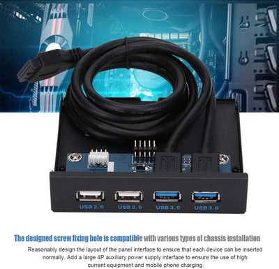 ASHATA 2-Port USB3.0 + 2-Port USB2.0 3,5-Zoll-Frontblende USB-Hub-Erweiterungsdiskettenlaufwerk Fron