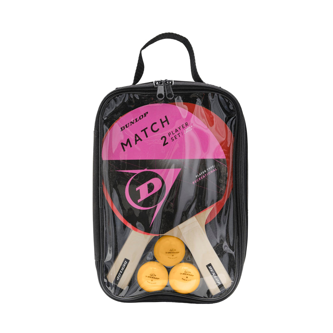Dunlop Tischtennis Set Match 2 Player - 2 Schläger, 3 Bälle & Tasche, beige