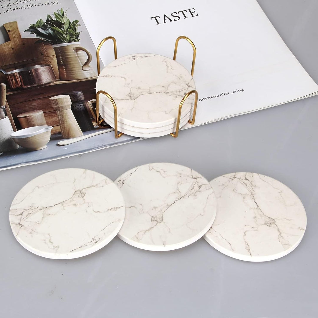 6 Stück Marmor Untersetzer Gläser mit Halter Keramik Getränkeuntersetzer Glas Untersetzer-Set Tischu