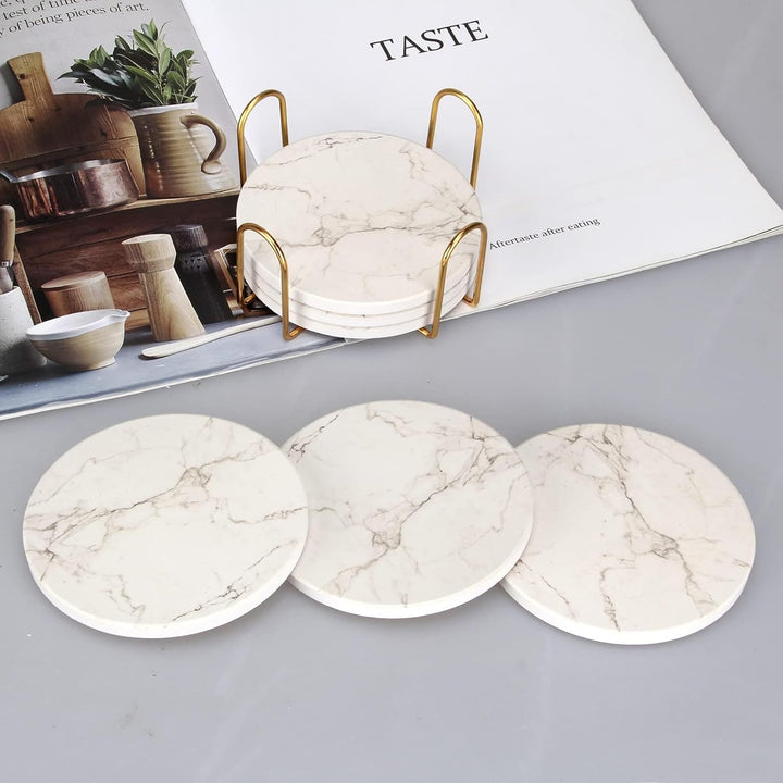 6 Stück Marmor Untersetzer Gläser mit Halter Keramik Getränkeuntersetzer Glas Untersetzer-Set Tischu