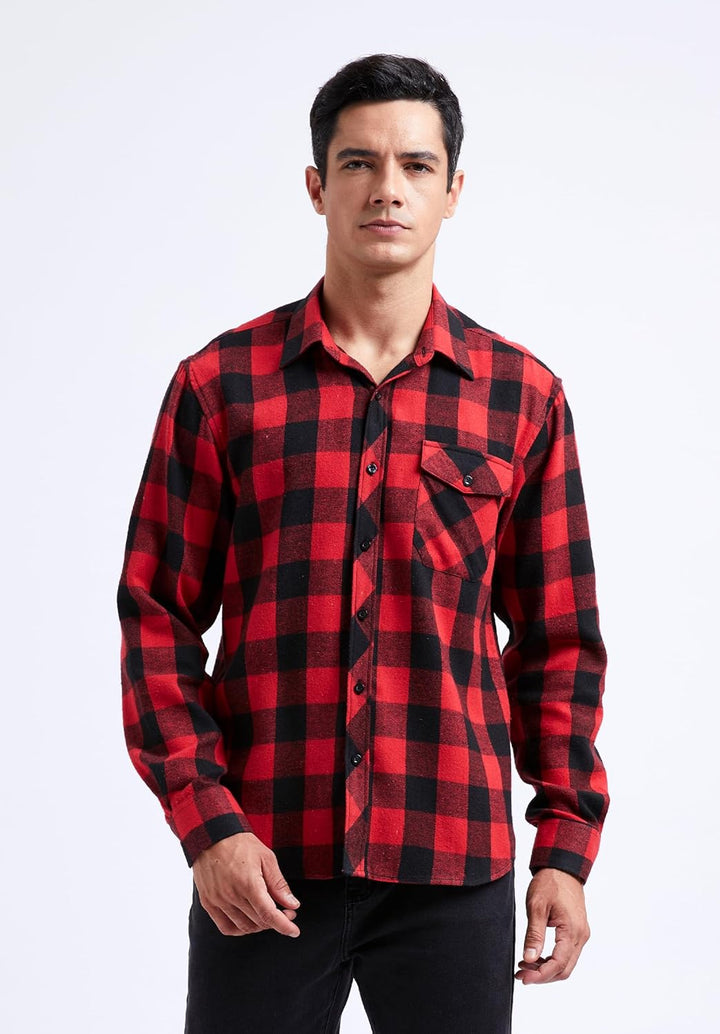 HISDERN Flanellhemd Herren Karierte Hemden Herren Langarm Button Down Baumwolle Holzfällerhemd Regul