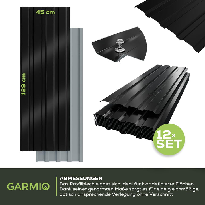 GARMIO® Profilblech Amalfi 129x45 cm Trapezblech Set mit 12 Stück, 7 m² Dachblech inkl. Schrauben, v