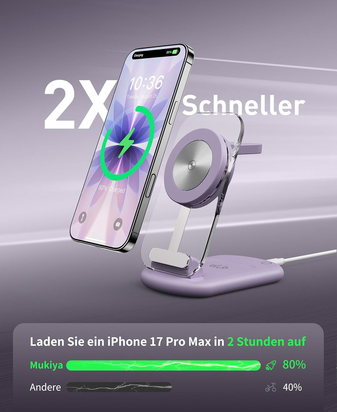 Mag Safe Ladegerät, Ladestation Apple Watch und iPhone, 3 in 1 Ladestation Kompatibel mit iPhone 17