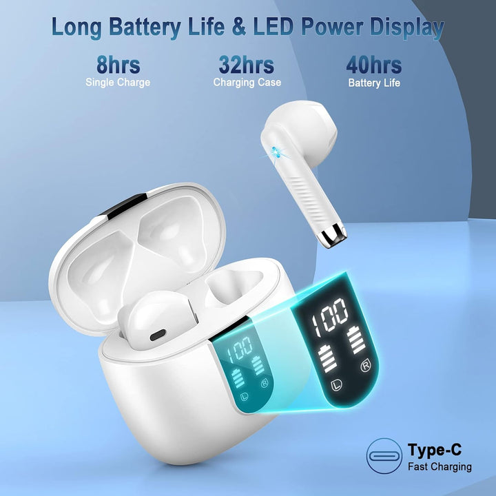 Kopfhörer, Kabellos Bluetooth 5.3 In Ear mit CVC8.0 Mikrofon, 40H Kabellose Noise Cancelling Earbuds