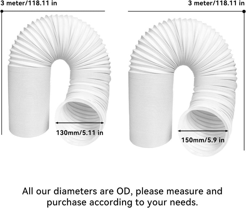 Tissting Tragbarer Klimaanlage Schlauch, 3 Meter Abluftschlauch 150 mm Durchmesser PP Klimaanlage Sc
