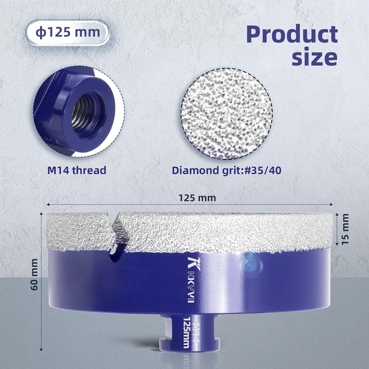 Diamant-Bohrkronen 125mm Diamantbohrer M14 Gewinde Fliesenbohrer Glasbohrer Diamant Lochsäge Trocken