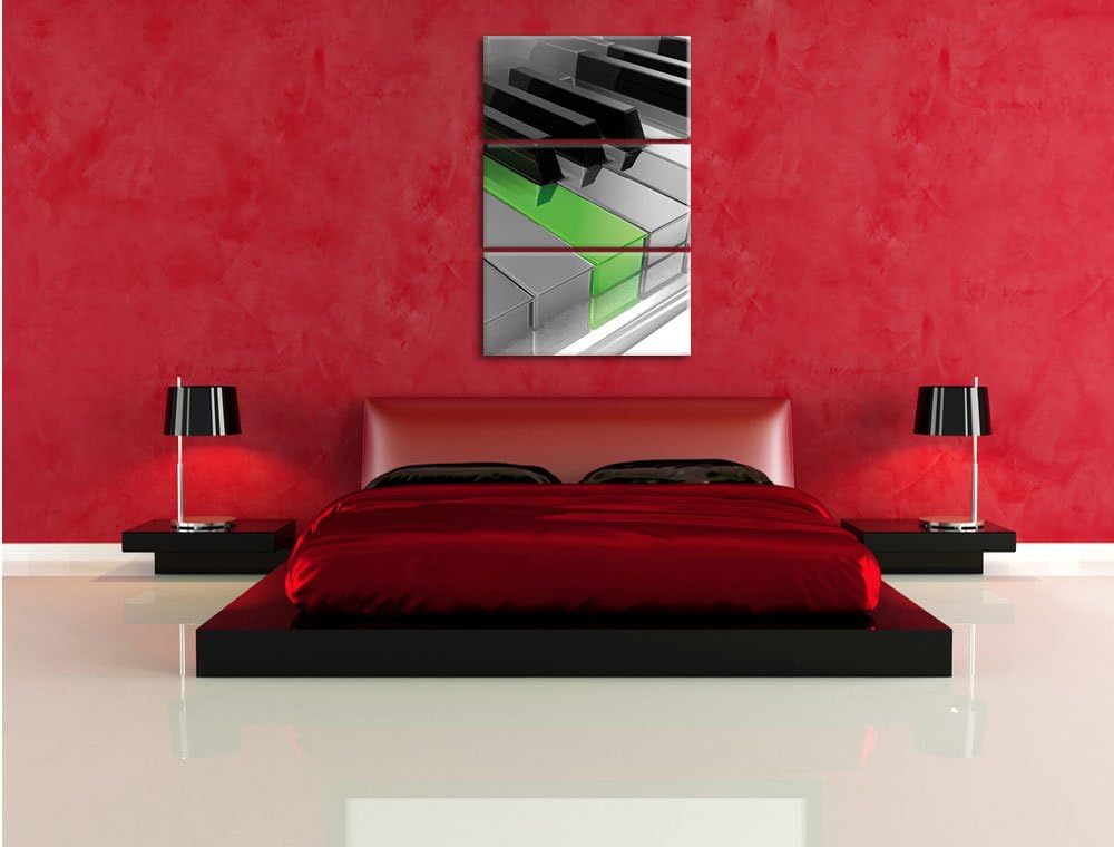 Piano Green Klaviertasten schwarz/weiss 3-Teiler Leinwandbild 120x80 Bild auf Leinwand