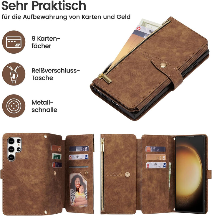 ZCDAYE Hülle für Galaxy S24 Ultra mit Band Handykette, Leder Handyhülle Handytasche mit Kartenfächer