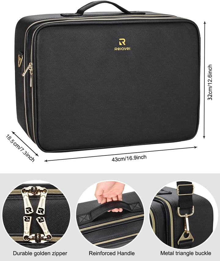 Relavel Extra Grosse Makeup Tasche Leder Reise Makeup Zug Tasche Professionelle Makeup Künstler-Tasc