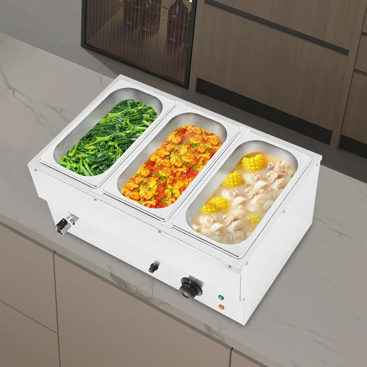 Buffetwärmer,Bain Marie Speisenwärmer mit 3 Behältern,1500W Profi Wasserbad Warmhaltebehälter mit Ab