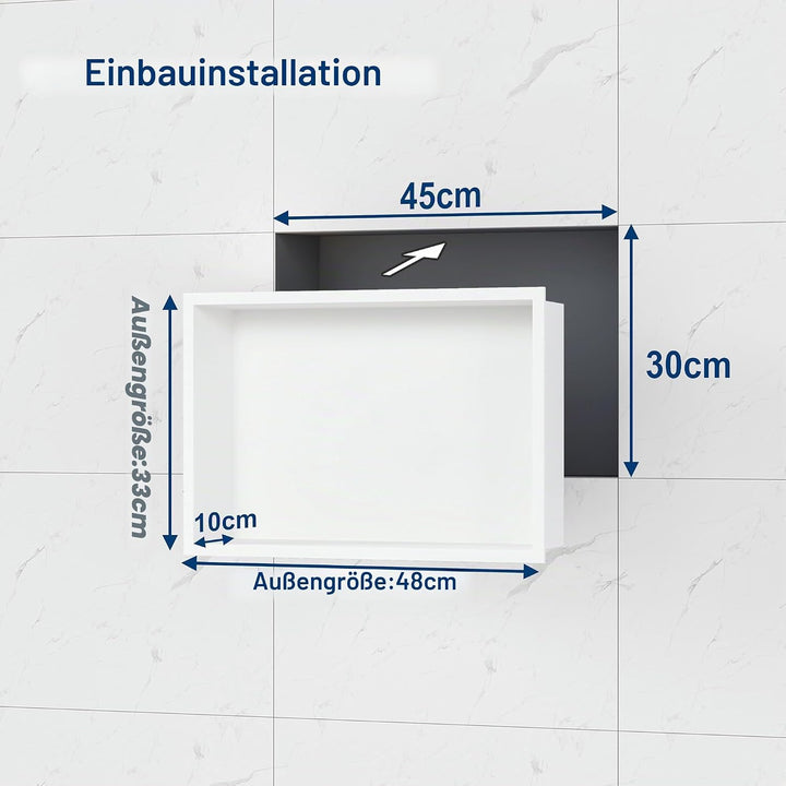 Neodrain Wandnische Dusche 304 Edelstahl Duschnische 45 x 30 cm Weiss Einbaunische Lagerung für Bade