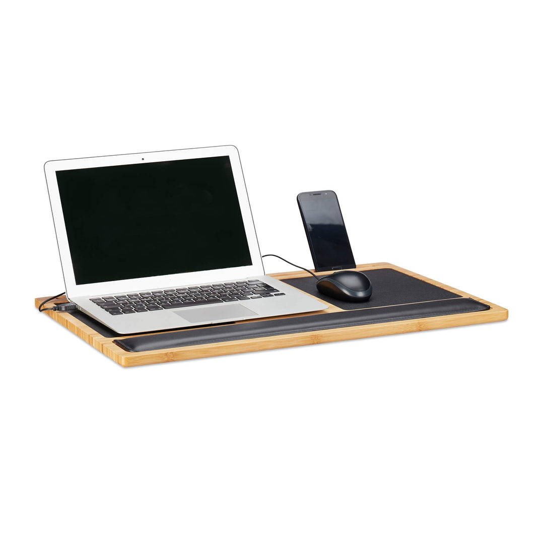 Relaxdays, Natur Laptoptisch, Knietablett, Laptop Unterlage, 2 Mousepads, Smartphone Halterung, BxT: