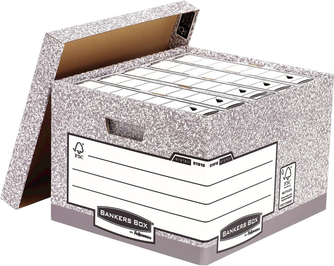 Bankers Box Archivbox mit FastFold System, gross, FSC, 10er-Packung, grau Grau Grosse, Grau Grosse