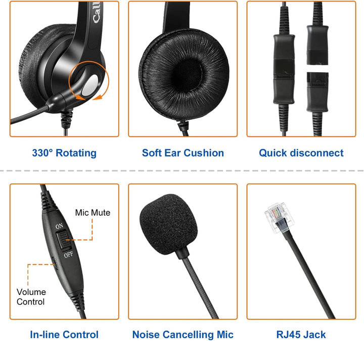 RJ45 Telefon Headset mit Mikrofon Noise Cancelling &amp; Quick Disconnect Kabel, Festnetztelefon Kopfhör