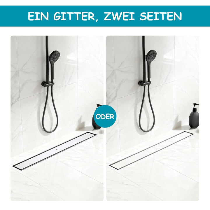 Duschrinne 60cm 304 Edelstahl Bodenablauf - 360° Siphon Befliesbar Duschablauf Extra Flach mit Geruc