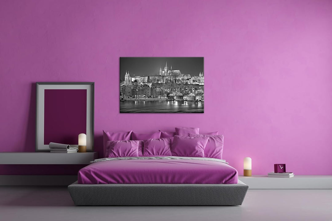 deyoli erhellendes Prag bei Nacht Format:90x60 cm Effekt: Schwarz/Weiss als Leinwandbild, Motiv fert