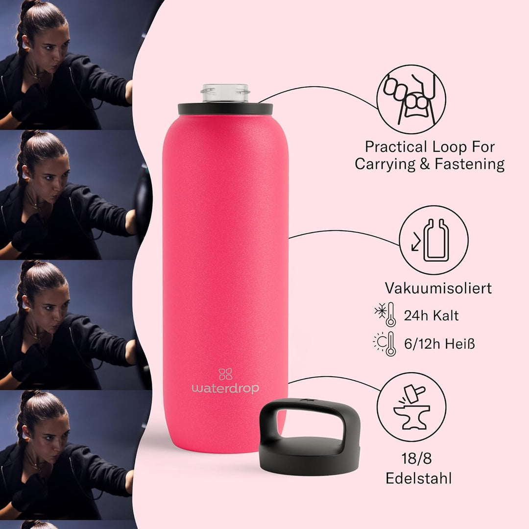 waterdrop® All Purpose Thermosflasche 1L. isolierte Edelstahl Trinkflasche. 24h kalt - 6h/12h heiss.