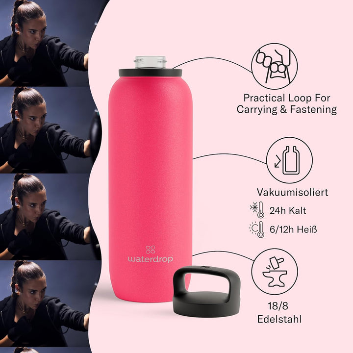 waterdrop® All Purpose Thermosflasche 1L. isolierte Edelstahl Trinkflasche. 24h kalt - 6h/12h heiss.