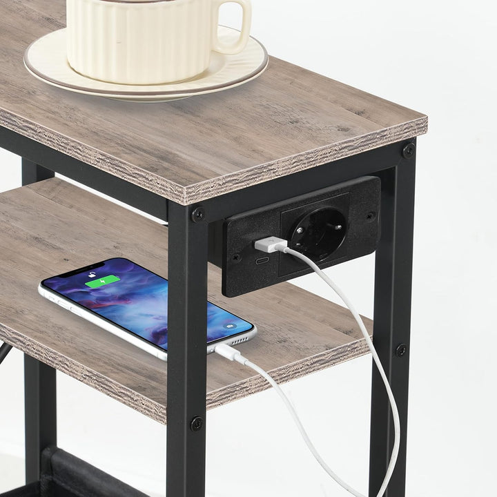 HOOBRO Beistelltisch mit Ladestation, Nachttisch mit Stauraum, Sofatisch mit Steckdose und USB-Ansch