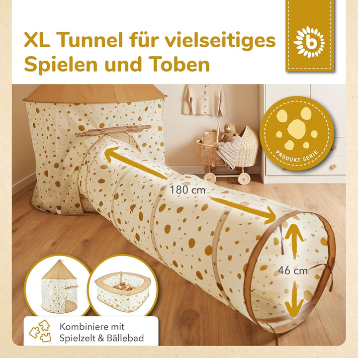 Bieco XXL Krabbeltunnel Dots ab 1 Jahr | 180 x 46 cm | Spieltunnel Kind und Baby | Farbenfroh | Tunn