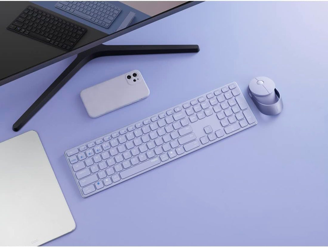 Rapoo 9850M kabelloses Tastatur-Maus Set Wireless Deskset 1600 DPI Sensor wiederaufladbarer Akku fla