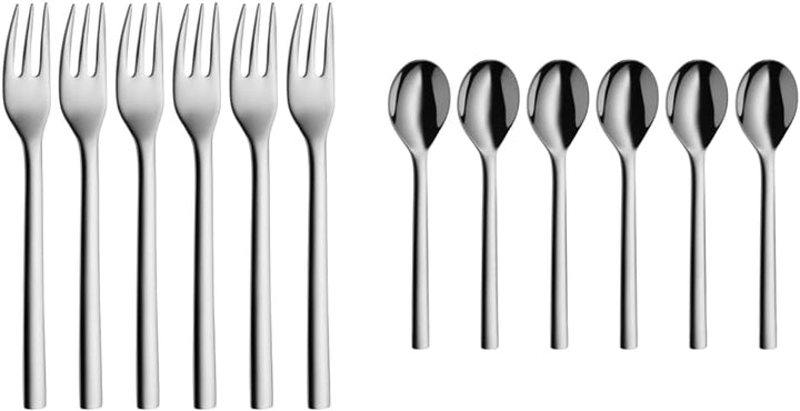 WMF Nuova Kuchengabel Set 6-teilig, 16 cm, Cromargan Edelstahl poliert, glänzend & Nuova Tee-/ Kaffe