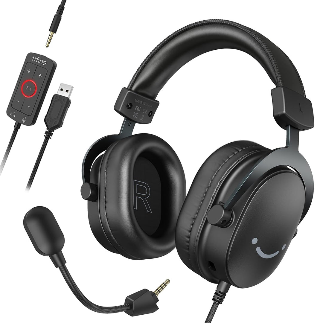 FIFINE Gaming Headset mit Mikrofon, Over Ear Kopfhörer mit Kabel, USB Headset für PC PS4 PS5 Xbox Sw