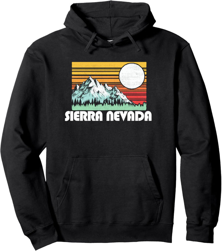 Sierra Nevada Mountains & Sun Retro 80s Graphic Pullover Hoodie