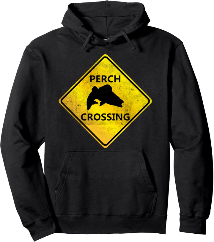 Barsch Crossing Warnschild Spinnfischen Jiggen Jig Angler Pullover Hoodie