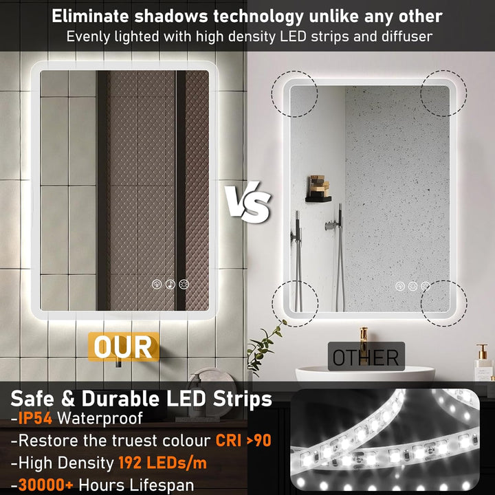 Bluetooth Badezimmerspiegel mit Beleuchtung LED, 50x70cm Spiegel mit Light, Wandspiegel mit Frontbel