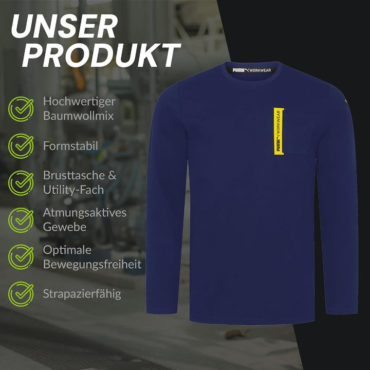 PUMA Workwear Advanced Kollektion - Longsleeve Herren Pullover - Brusttasche und Utility Fach an der