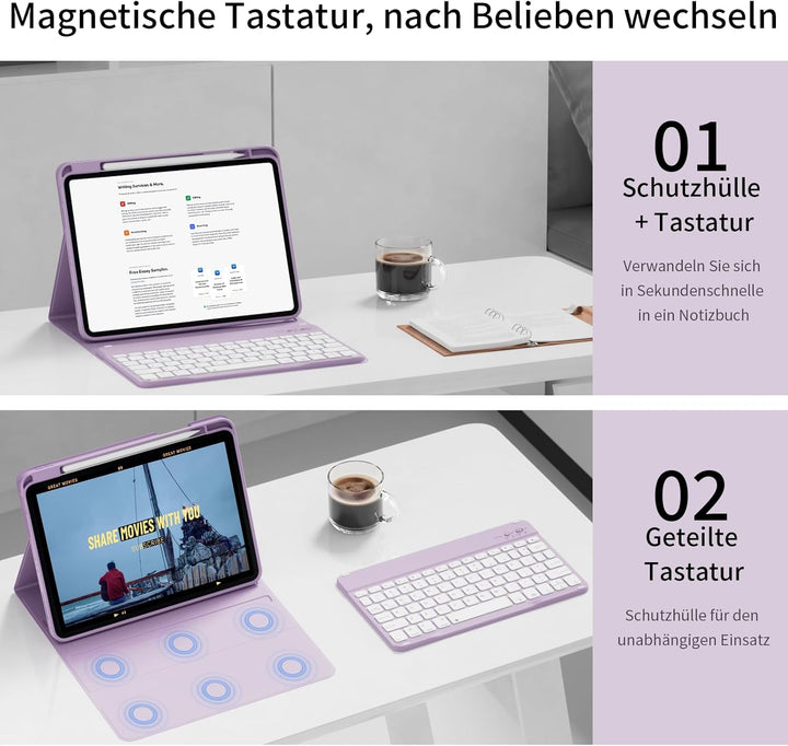 Tastatur Hülle für iPad Air 11 Zoll 2026/2025/2024, iPad Air 10.9 Zoll 2022/2020 5./4. Gen, Magnetis