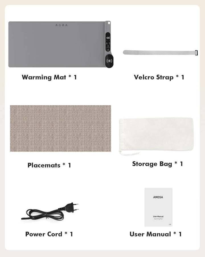 Neue Warmhaltematte für Speisen mit Kabelloser Ladefunktion, 7 Einstellbare Temperaturen & 8 Stunden