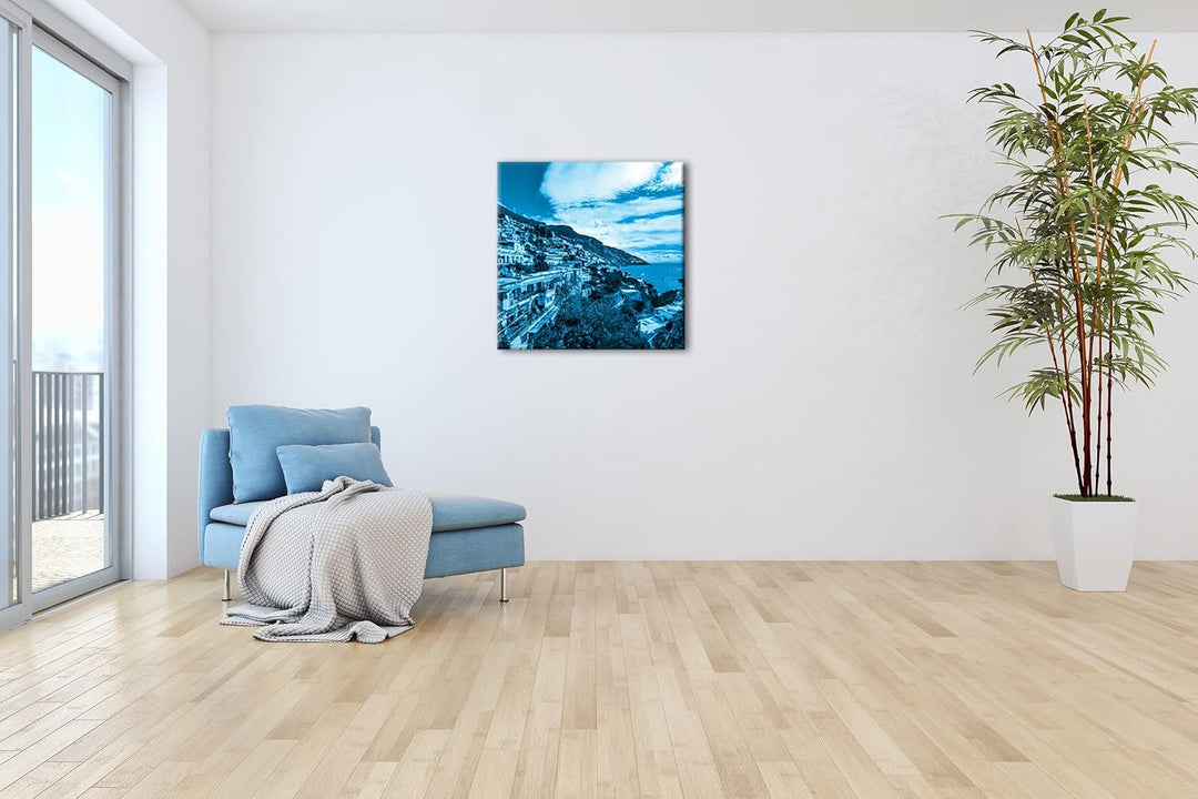 deyoli Amalfi Küste in Italien Format: 40x40 Effekt: Monocrome Blau als Leinwandbild, Motiv fertig g