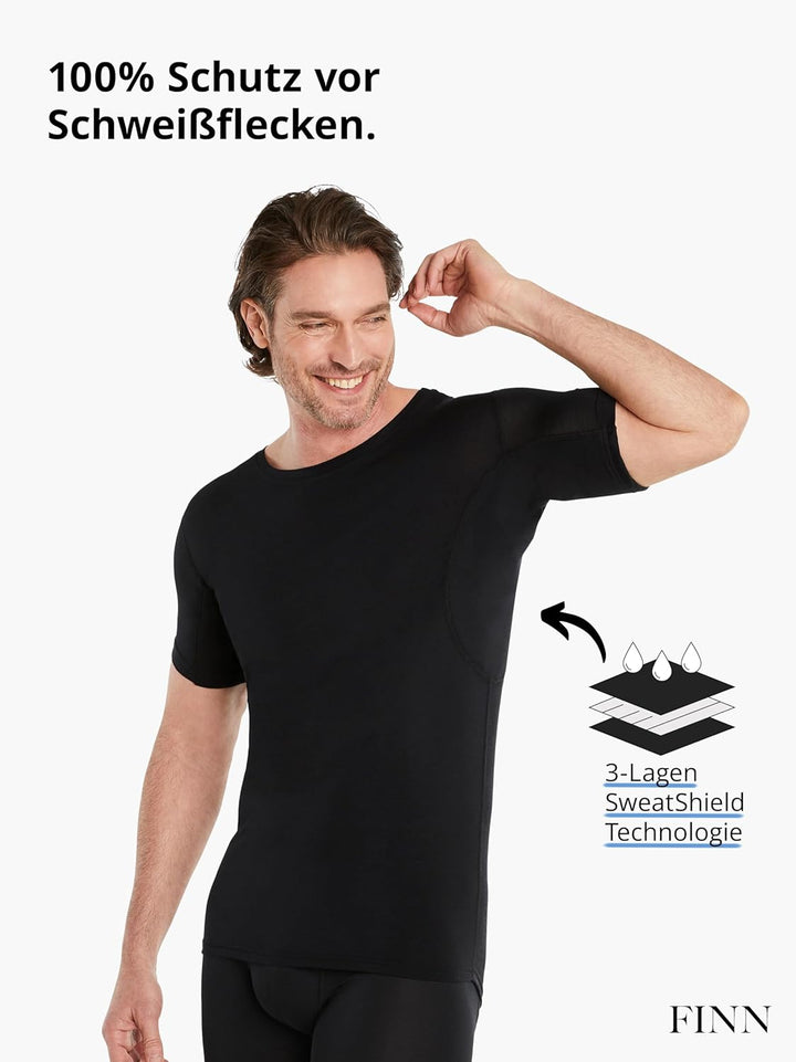 FINN Anti-Schweiss Unterhemd Herren mit Rundhals-Ausschnitt - Unterziehshirt Männer mit Einsätzen ge
