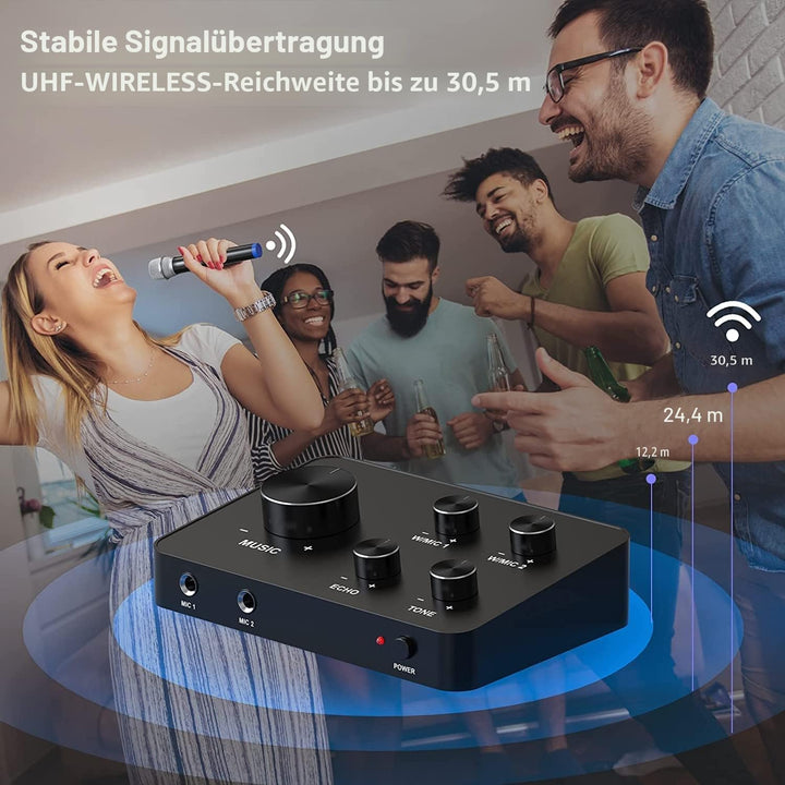 UHF Drahtloses Mikrofon, Bluetooth Handmikrofonsystem Funkmikrofon Professionelles Dynamisches Dual