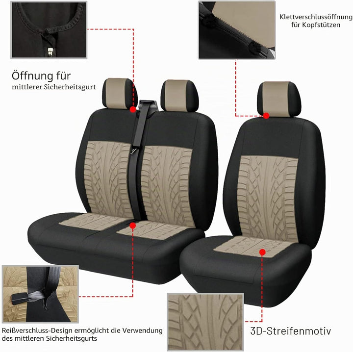 TOYOUN Universal Auto-Sitzbezüge für Transporter LKW Vorn Autositzbezüge 3D-Reifen-Spur-Muster Sitzb