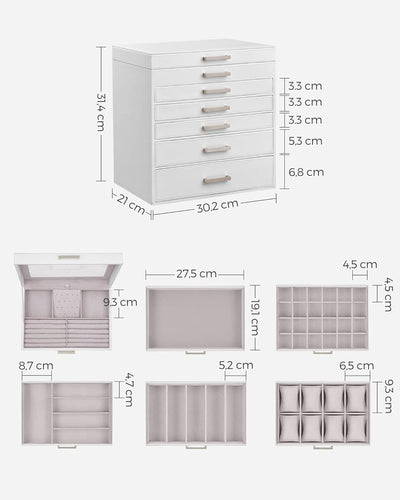 SONGMICS Schmuckschatulle, grosser Schmuckkasten mit 6 Ebenen, Schmuckkästchen, mit Schubladen und S