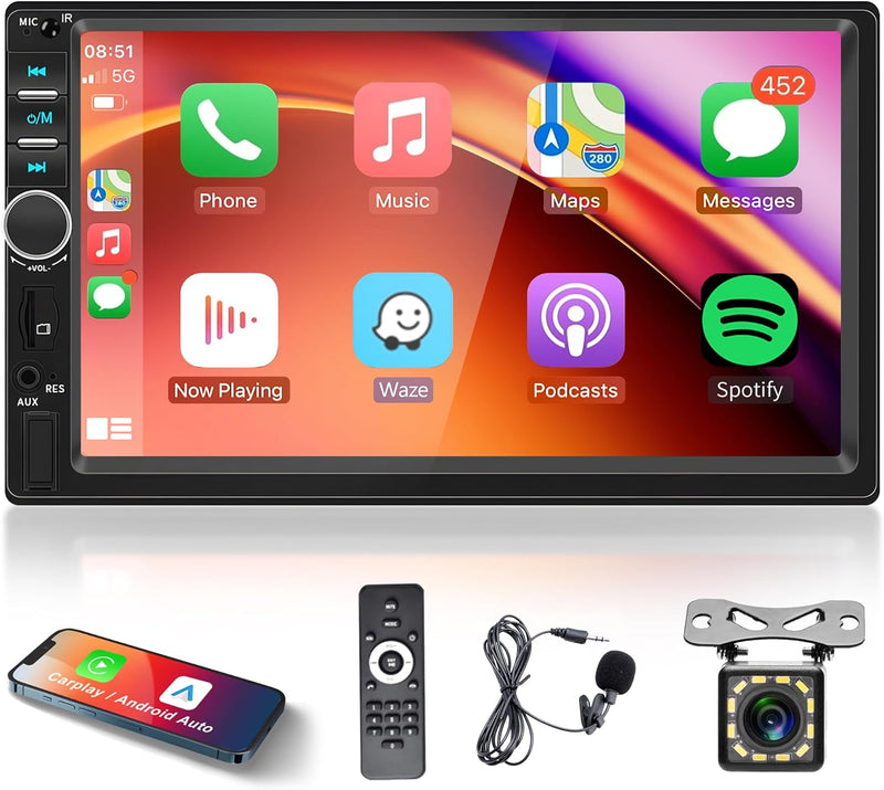 Apple Carplay Autoradio 2 Din mit Android Auto Bluetooth Freisprecheinrichtung 7 Zoll Touchscreen Au