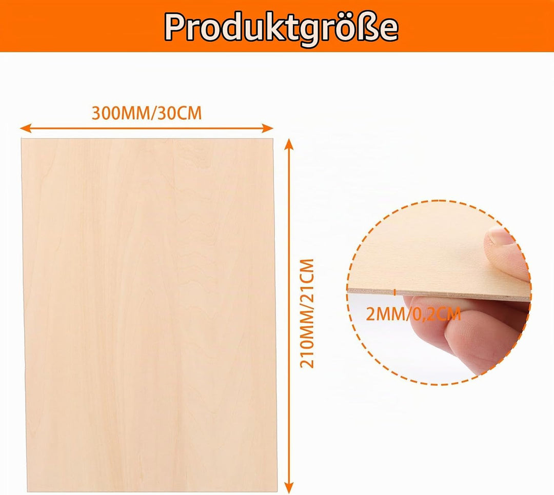 JMIATRY 20 Stück Sperrholzplatte 2mm, Lindenholzplatten 30 x 21cm, Holzplatten zum Basteln für DIY,