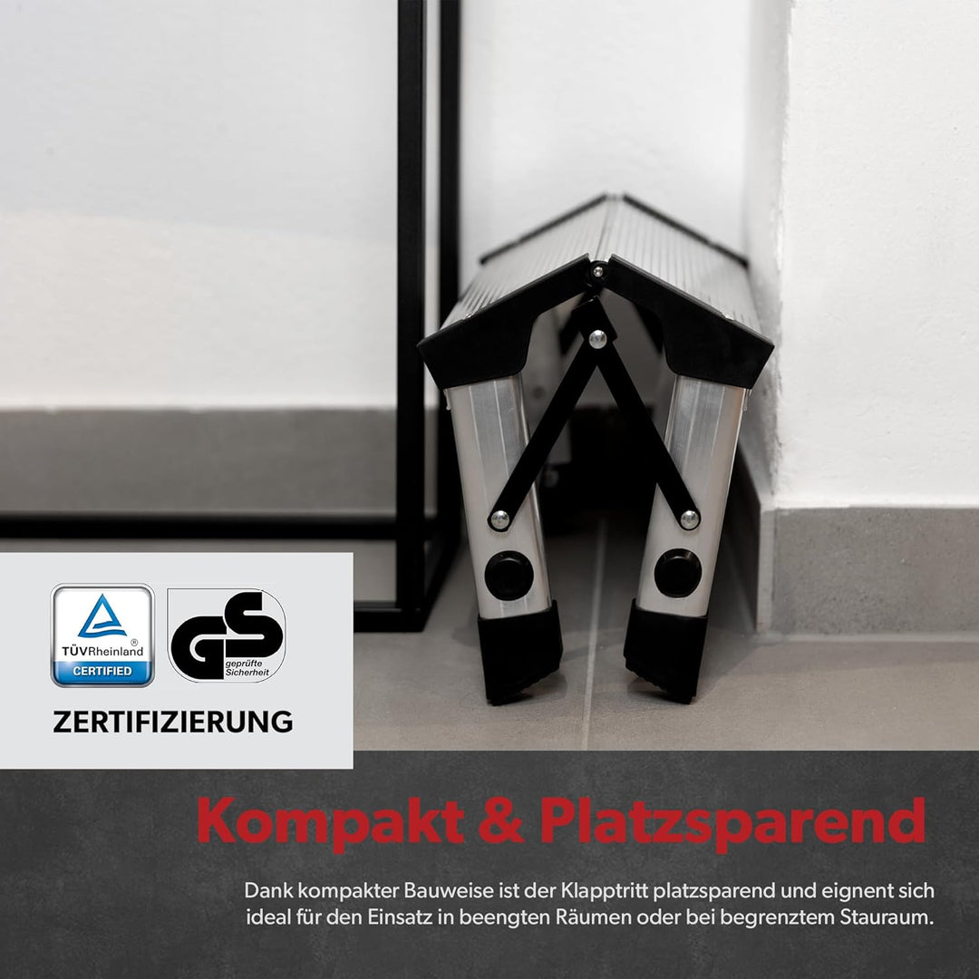 siwitec Trittleiter, 1 Stufe, Alu Klapptritt, leichte Aluminium Tritthocker bis 150 kg belastbar, Fa